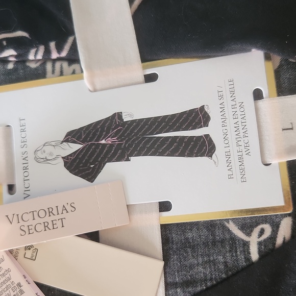 Victoria's Secret Flannel Long Black and Pink Pajama Set - Picture 2 of 4